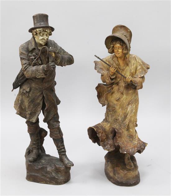Two large Goldscheider terracotta Dickensian style figures, signed Haniroff, early 20th century,